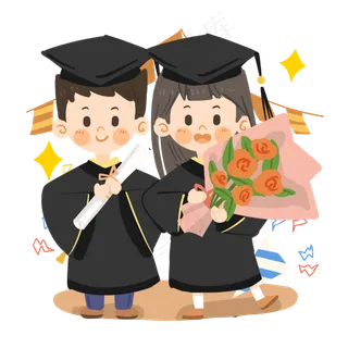 卡通女生毕业典礼和同学合影PN