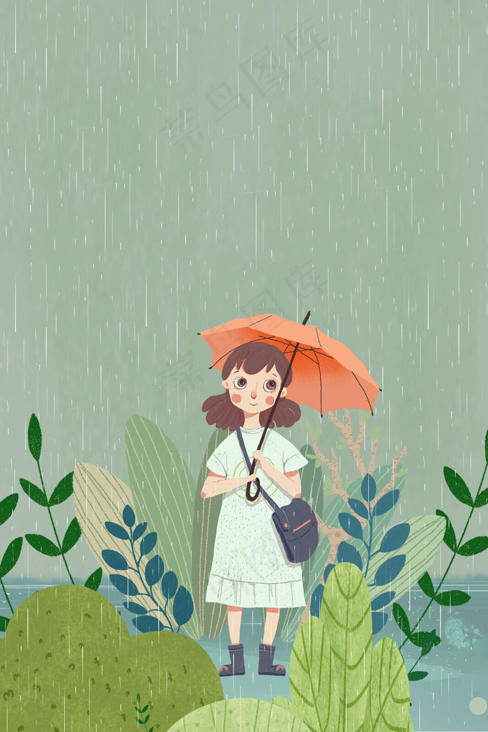 二十四节气之春分细雨出行女孩