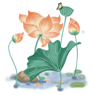 橙色水墨风荷花PNG图片,免抠元素