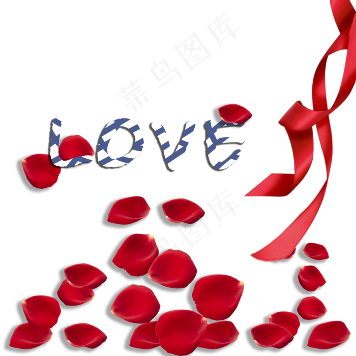 LOVE与彩带的玫瑰花瓣