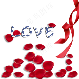LOVE与彩带的玫瑰花瓣