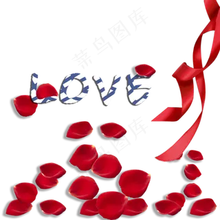 LOVE与彩带的玫瑰花瓣