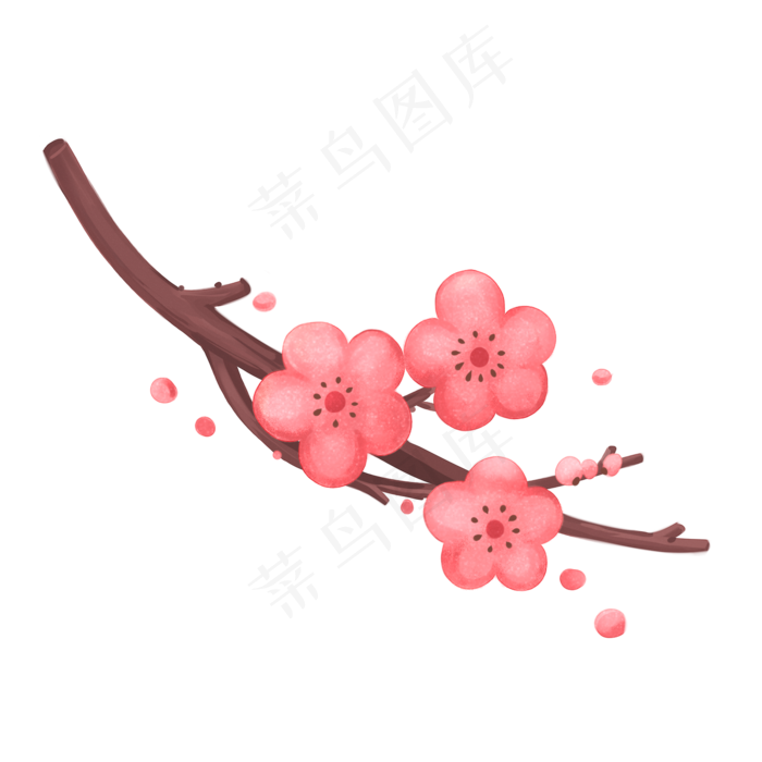 植物类装饰图案之手绘风梅花免抠(2000X2000(DPI:300))psd模版下载