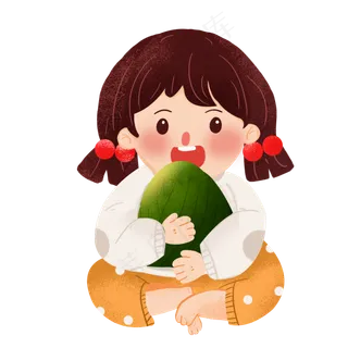 卡通端午节吃粽子的女孩
