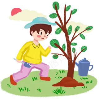 植树节小孩欢乐种树手绘人物PN