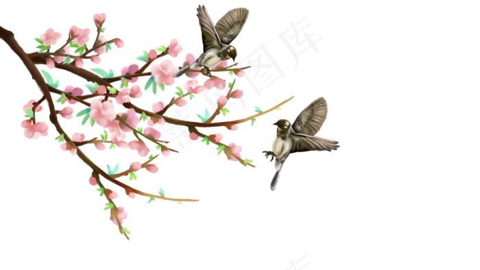 中国风花鸟春天桃花麻雀边框横(2880*1620px)psd模版下载