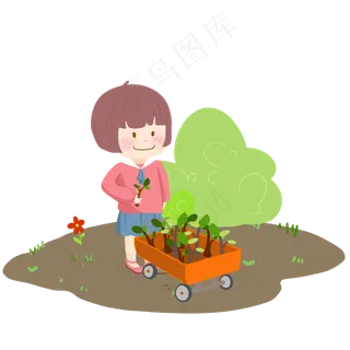 准备植树的小女孩