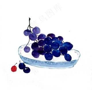 水果葡萄紫色水墨国画鲜果PNG