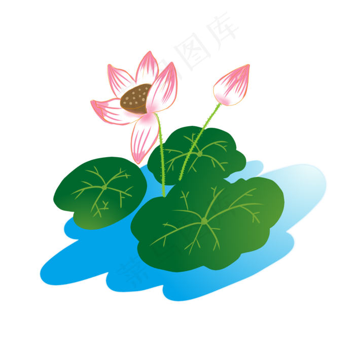 手绘卡通简笔池塘荷花(2000X2000(DPI:299))psd模版下载