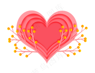 手绘红心爱情剪纸装饰,免抠元素
