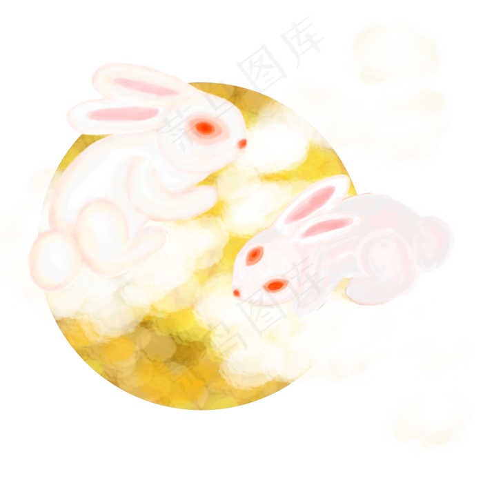 中国风水墨水彩中秋节双兔呈祥手(2000X2000(DPI:300))psd模版下载
