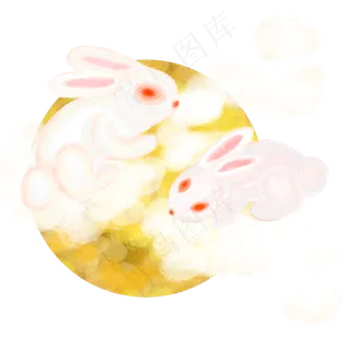 中国风水墨水彩中秋节双兔呈祥手