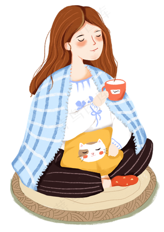 手绘喝茶女生下载