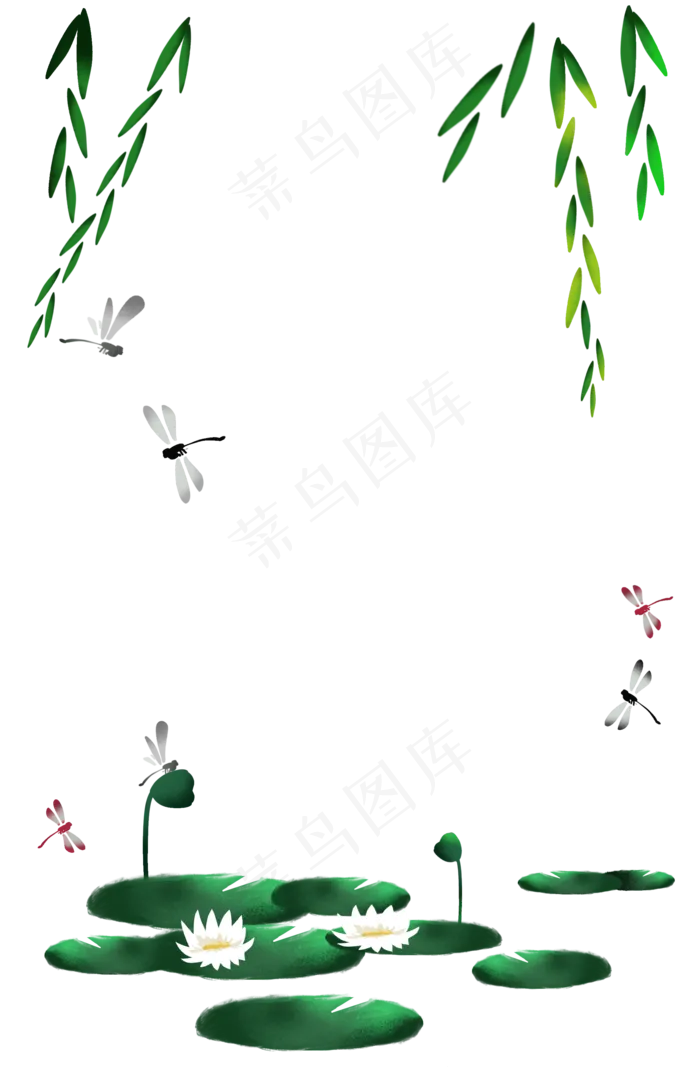 水墨柳叶荷花边框(2167X3302(DPI:300))psd模版下载