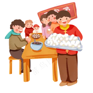 手绘卡通元宵节包汤圆,免抠元素