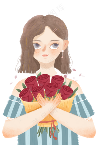 夏季卡通唯美花与少女配图