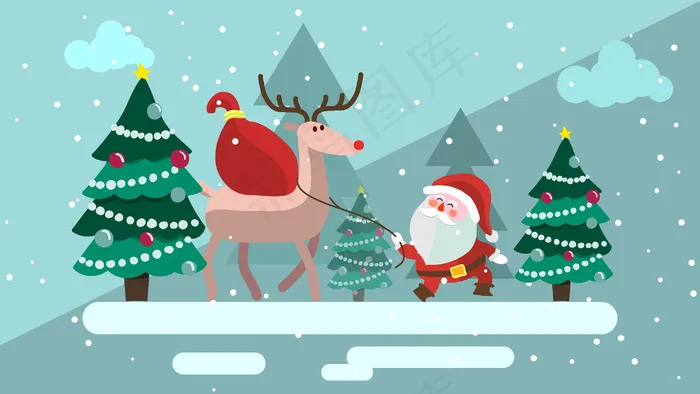 圣诞老人与驼着礼物的驯鹿(2880X1620(DPI:300))ai矢量模版下载