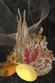 珐琅彩珊瑚黄色鎏金装饰画