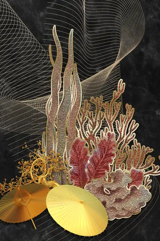 珐琅彩珊瑚黄色鎏金装饰画