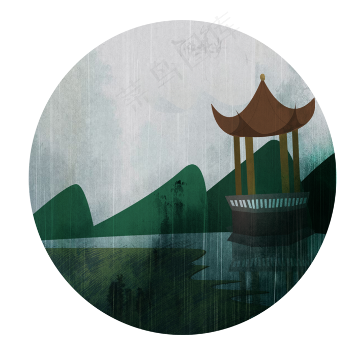 谷雨二十四节气古风凉亭雨中山水