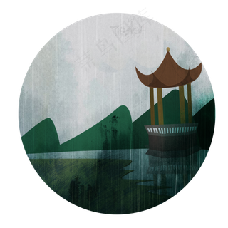 谷雨二十四节气古风凉亭雨中山水