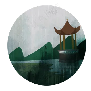 谷雨二十四节气古风凉亭雨中山水