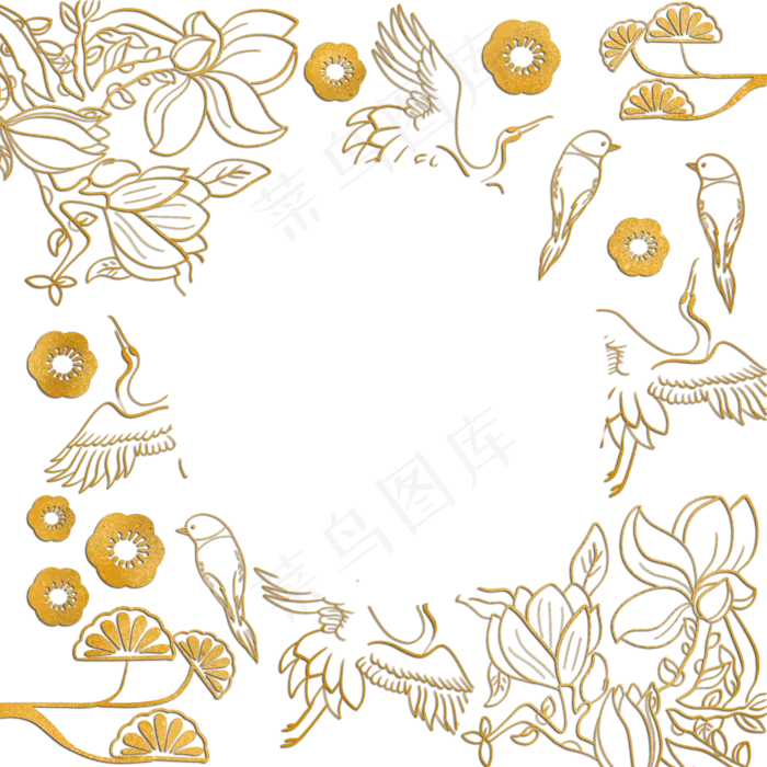 中式花鸟底纹边框,免抠元素(2500X2500(DPI:300))psd模版下载