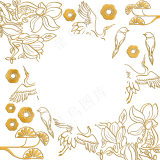 中式花鸟底纹边框,免抠元素