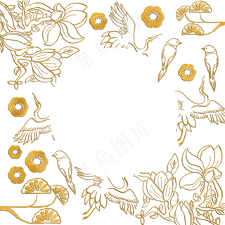 中式花鸟底纹边框,免抠元素