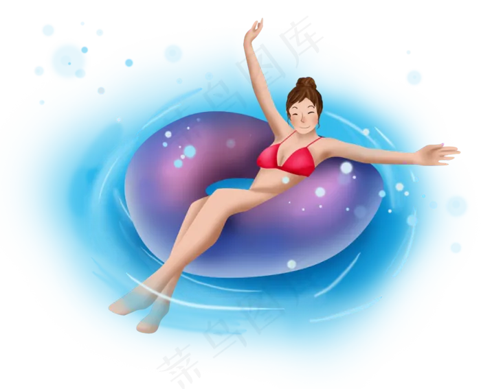 大暑手绘游泳的女孩(2551X2066(DPI:300))psd模版下载