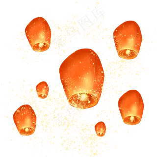 古风中元节祈福孔明灯,免抠元素