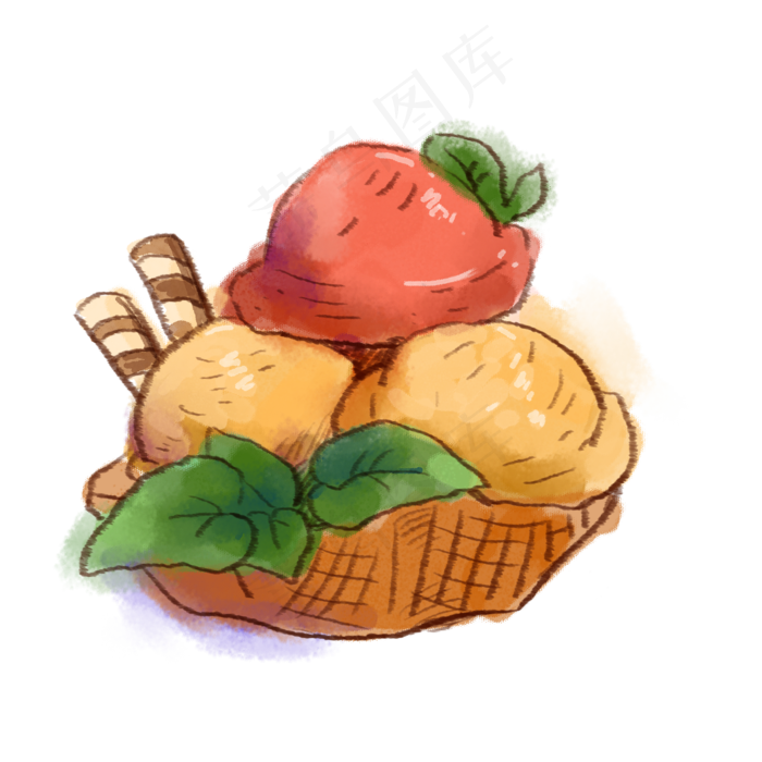 手绘水彩各种食物(2000X2000(DPI:300))psd模版下载