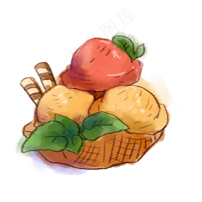 手绘水彩各种食物(2000X2000(DPI:300))psd模版下载