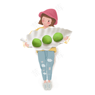 拿青团的女孩图案元素,免抠元素