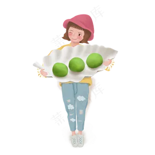 拿青团的女孩图案元素,免抠元素 拿青团的女孩图案元素,免抠元素
