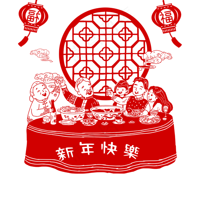 卡通手绘鼠年剪纸春节,免抠元素(2480*2528px 300 dpi )psd模版下载