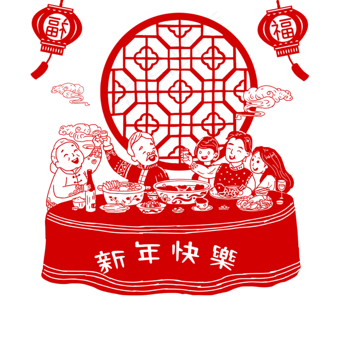 卡通手绘鼠年剪纸春节,免抠元素