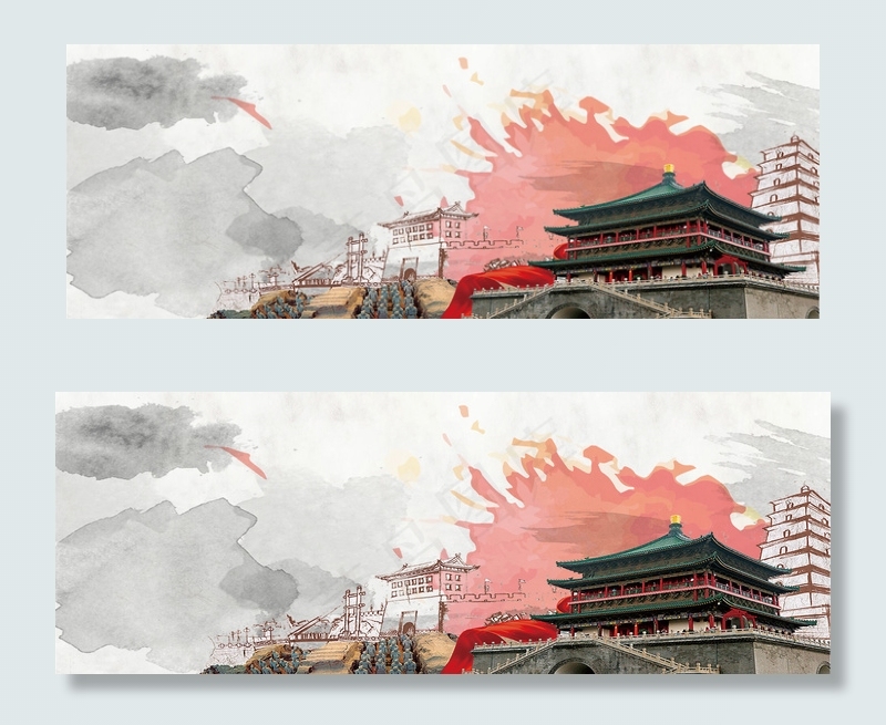 中国风党建建军节水墨传统手绘海报