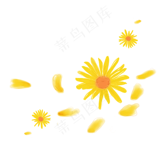 黄色菊花花瓣飘浮元素可商用,免抠元素(1024*1369px 72 dpi )psd模版下载
