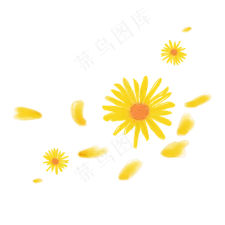 黄色菊花花瓣飘浮元素可商用,免抠元素