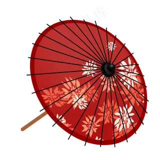 红色花纹古代雨伞,免抠元素
