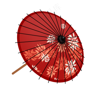 红色花纹古代雨伞,免抠元素
