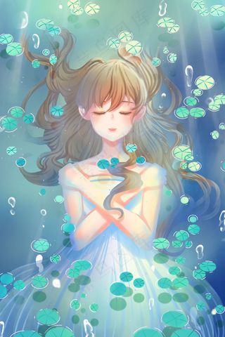 蓝色唯美卡通小清新治愈夏季夏日夏天配图