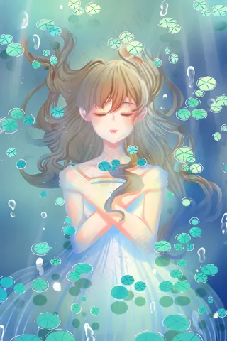 蓝色唯美卡通小清新治愈夏季夏日夏天配图