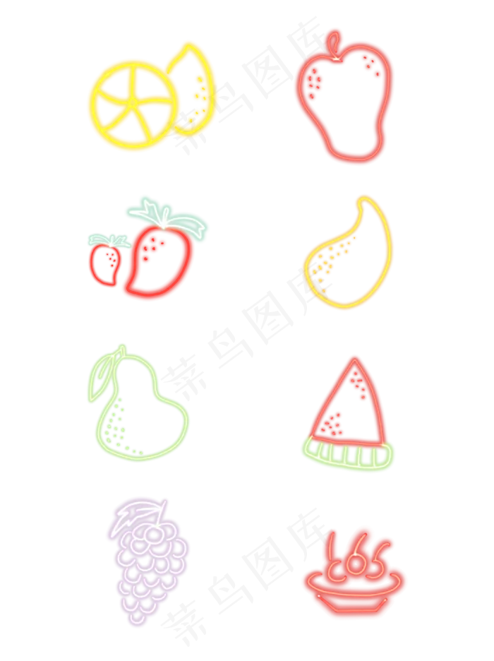 简约果蔬霓虹灯发光荧光水果素材(1024X1369(DPI:300))psd模版下载