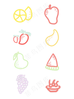 简约果蔬霓虹灯发光荧光水果素材