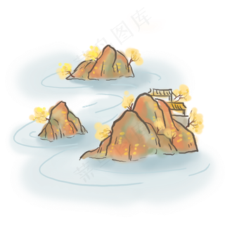 中国风水墨秋景,免抠元素