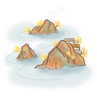 中国风水墨秋景,免抠元素