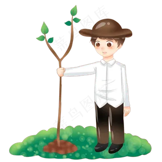 植树节种树的小男孩