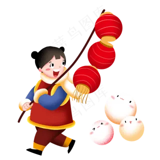 元宵节拿着灯笼的小女孩,免抠元素